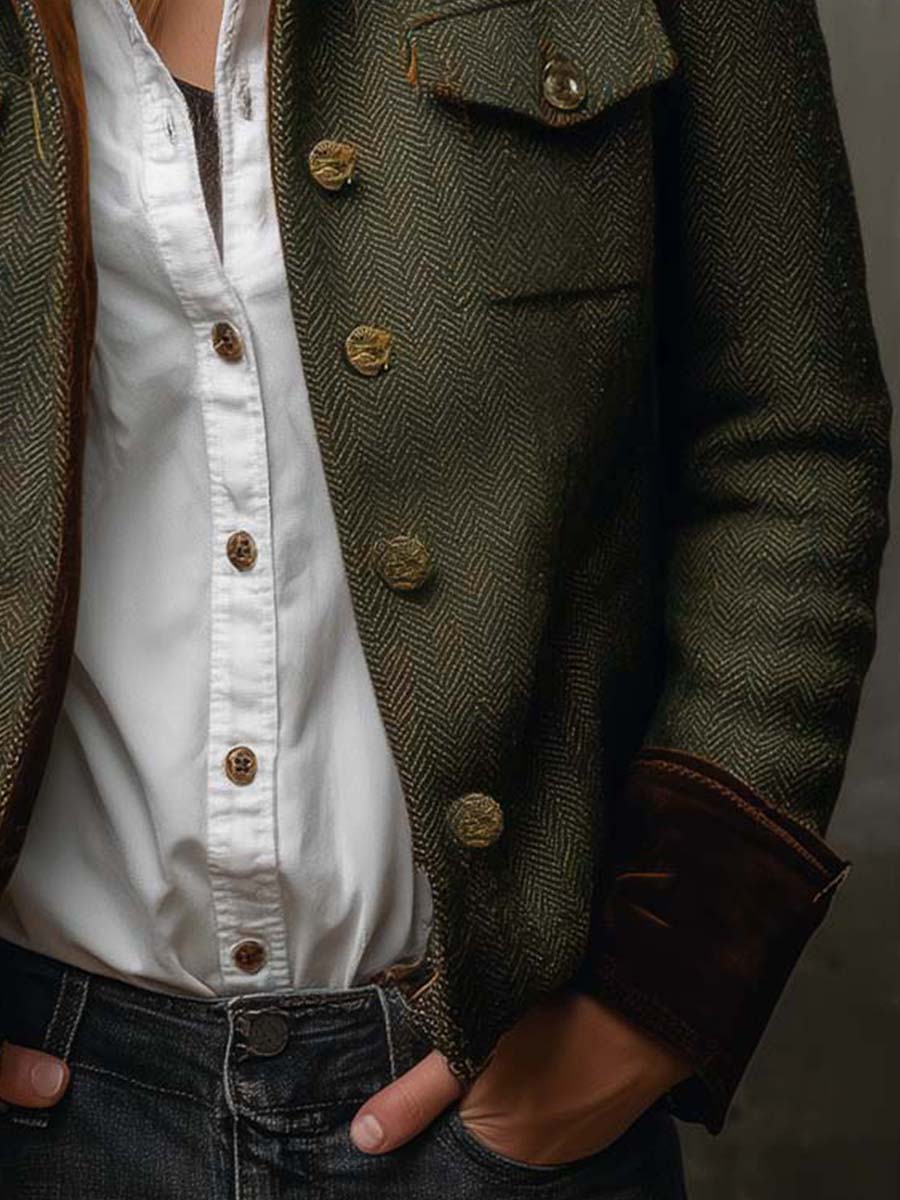 Blazer Vintage da Donna con Rifiniture a Zigzag