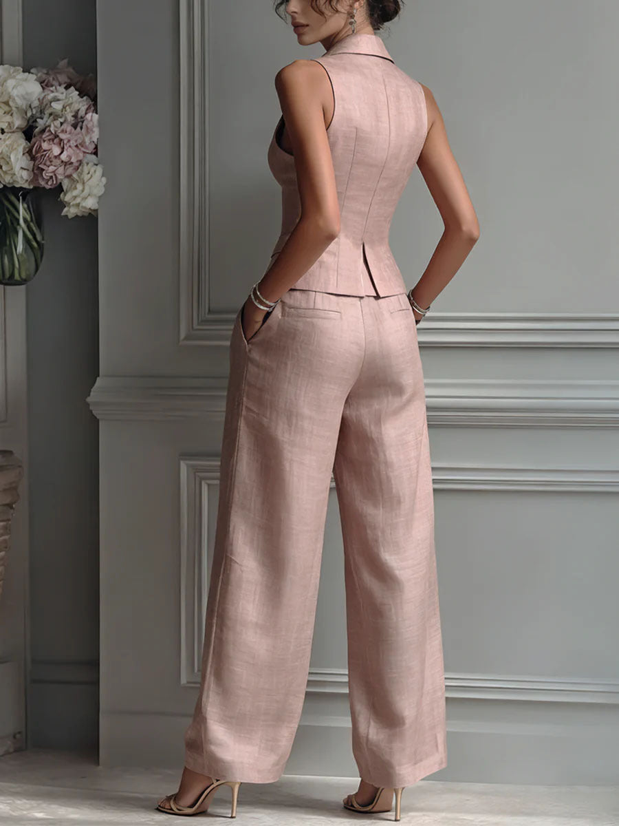 Completo Donna Elegante Due Pezzi Collo a V Senza Maniche