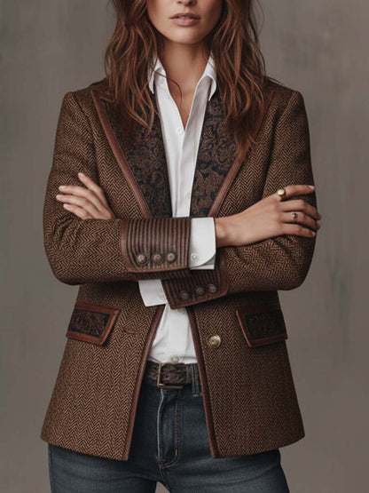 Blazer Donna con Pannello Stampato a Spina di Pesce