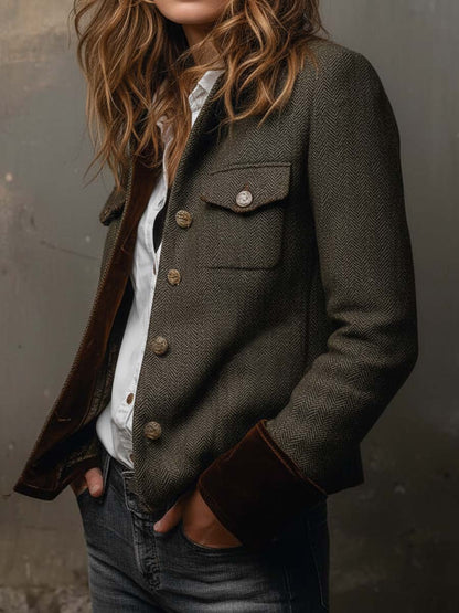 Blazer Vintage da Donna con Rifiniture a Zigzag