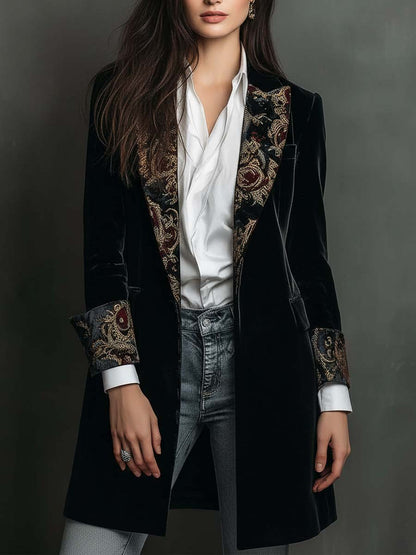 Blazer Slim Fit Nero con Stampa Barocca da Donna
