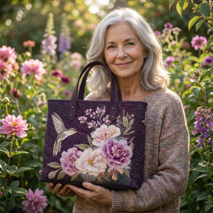 Borsa Artigianale Trapuntata - Colibrì e Orchidee