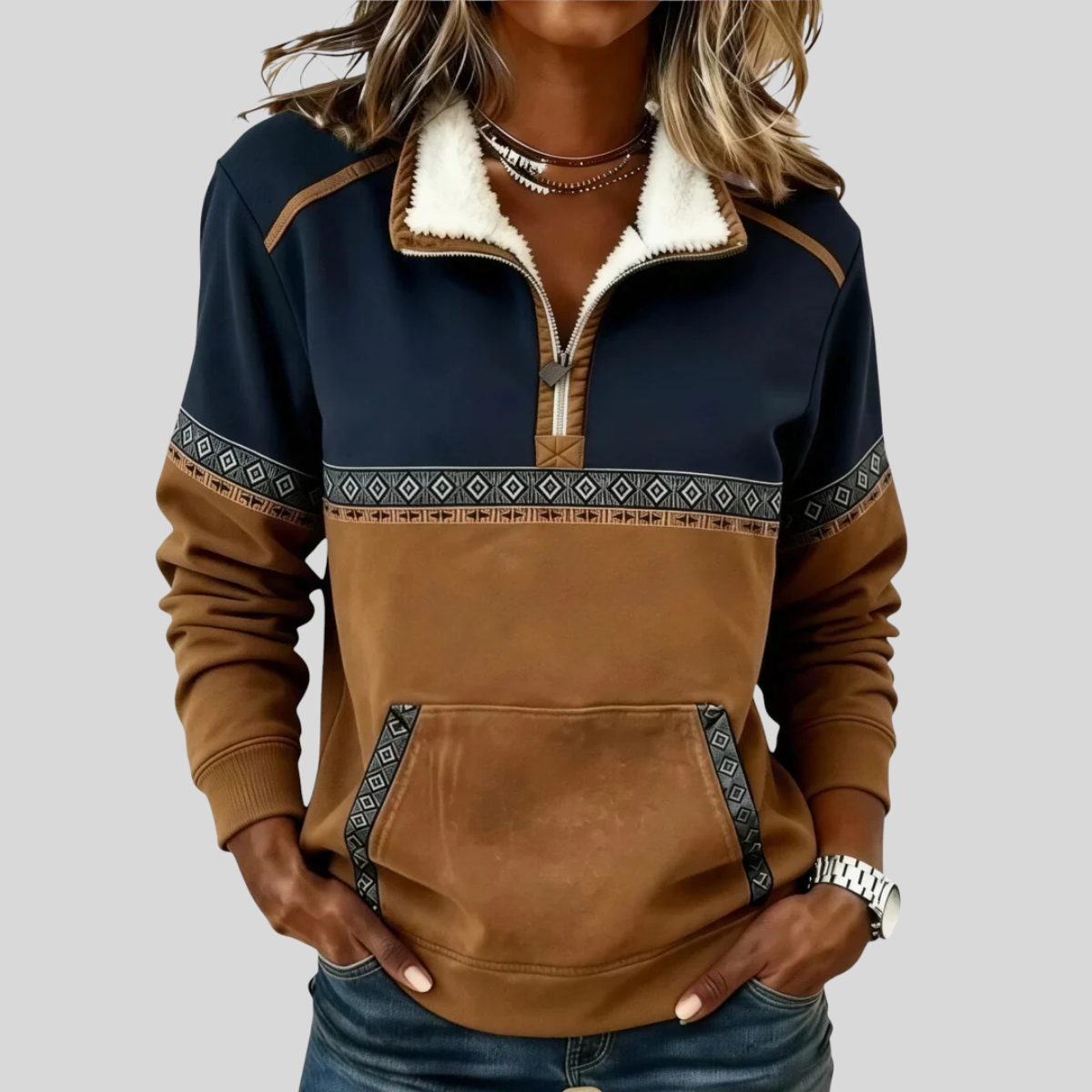 Silvia™ | Pullover con Collo Sherpa e Mezzo Zip
