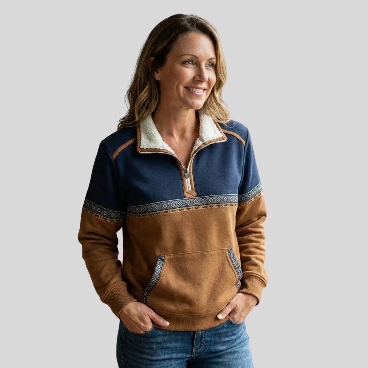 Silvia™ | Pullover con Collo Sherpa e Mezzo Zip