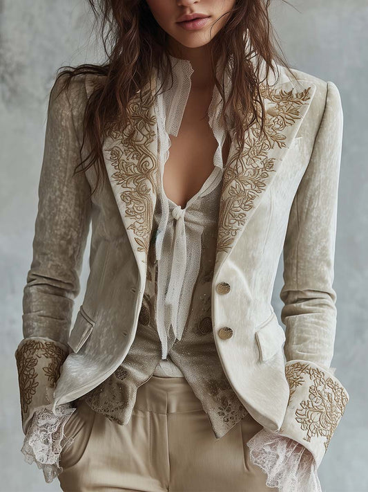 Blazer Tailored Ricamato Avorio da Donna