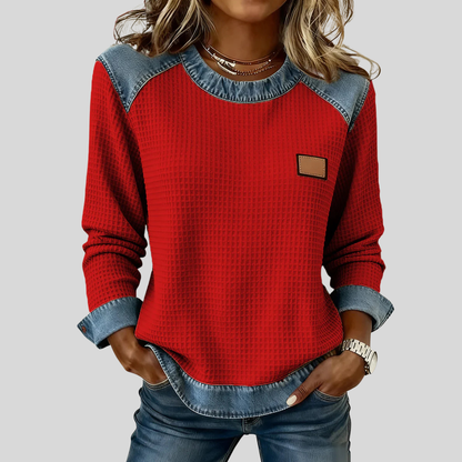 Monica™ | Felpa Waffle con Design Patchwork