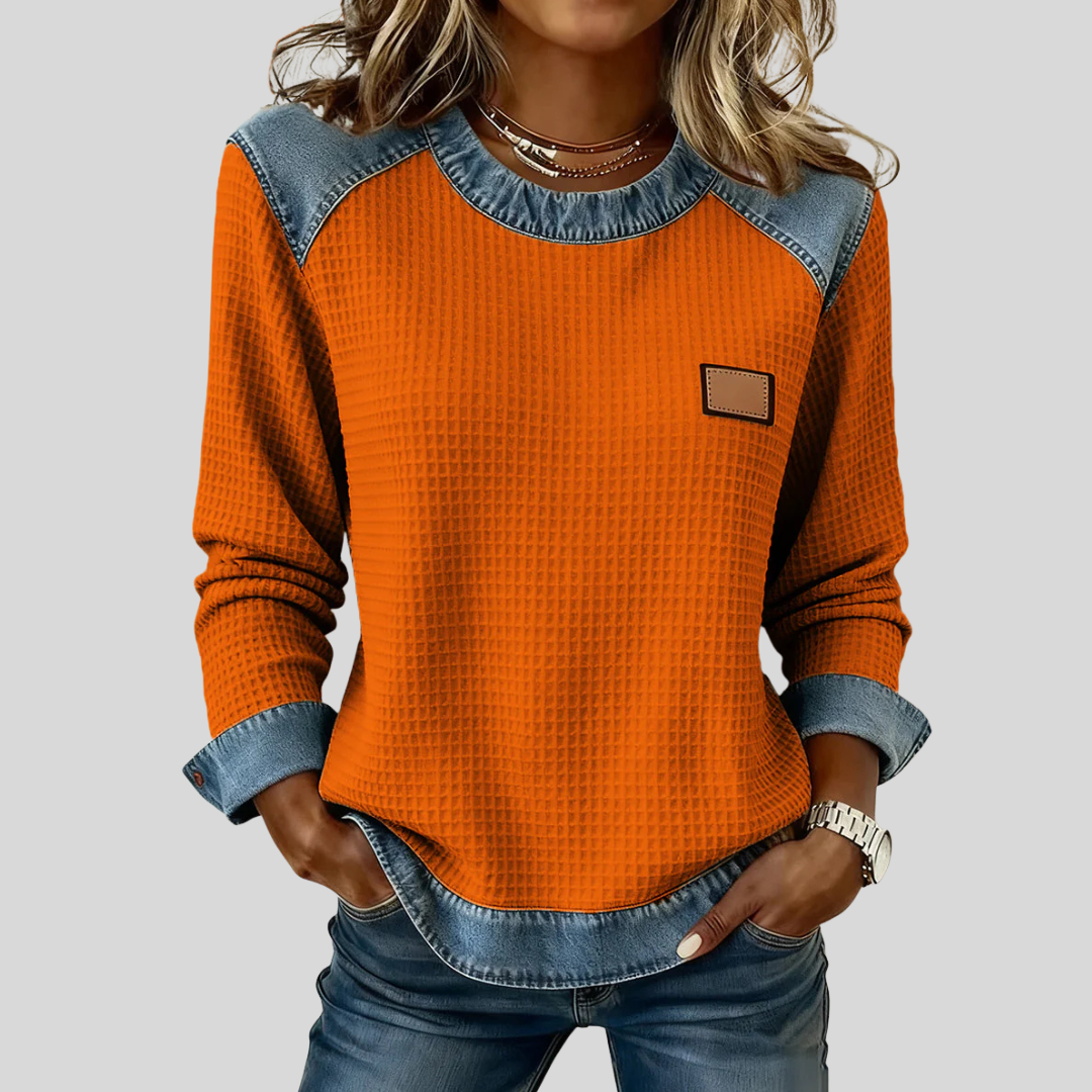 Monica™ | Felpa Waffle con Design Patchwork