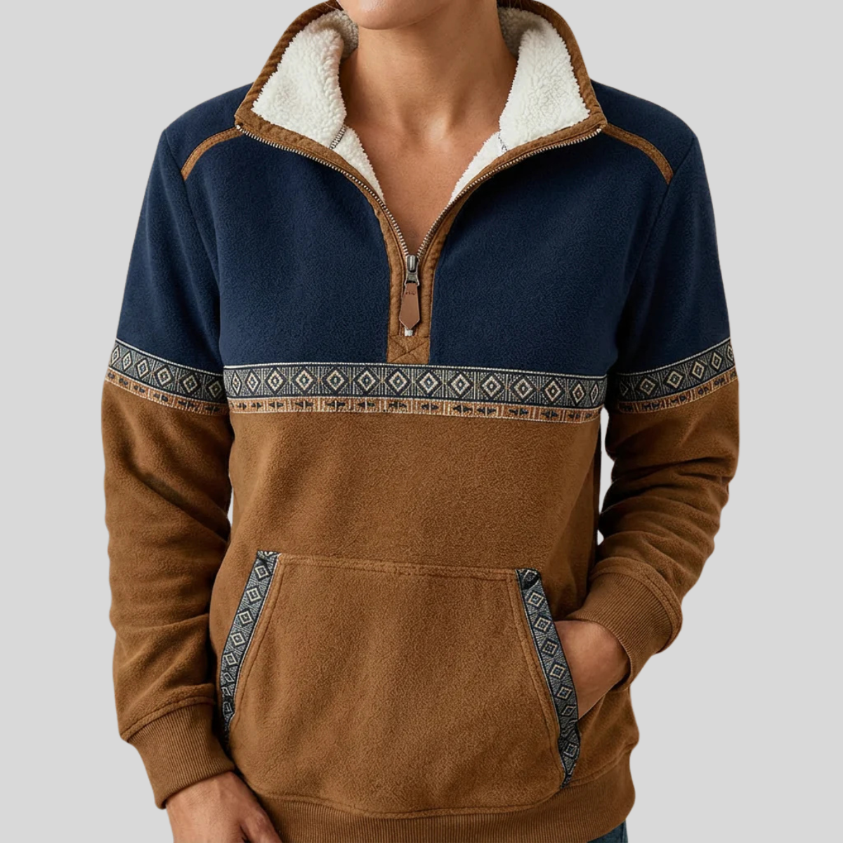 Silvia™ | Pullover con Collo Sherpa e Mezzo Zip