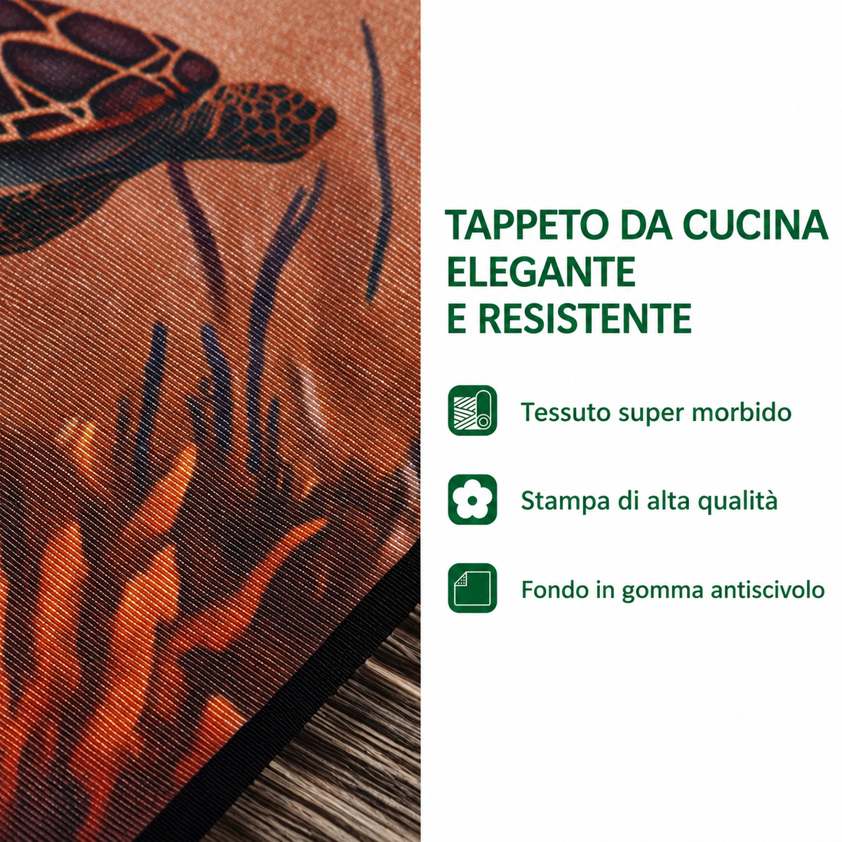 Tappeto da cucina antiscivolo con tartaruga marina