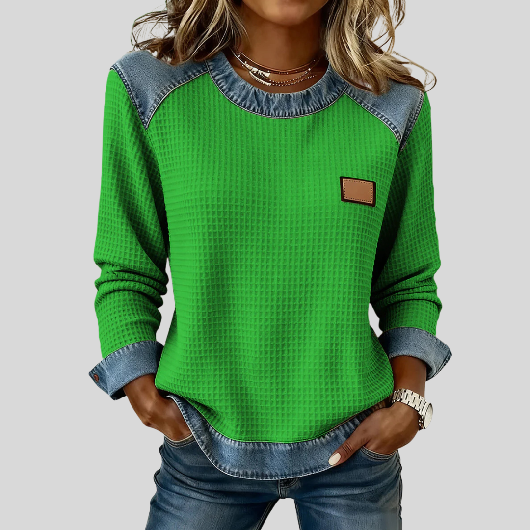 Monica™ | Felpa Waffle con Design Patchwork