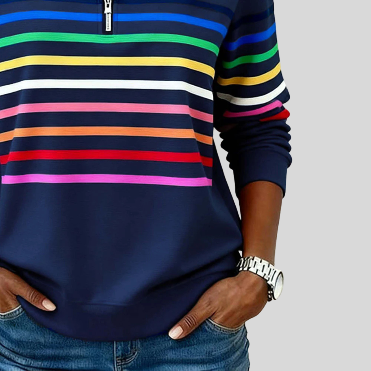 Arianna™ | Felpa a righe colorate con zip a quarto