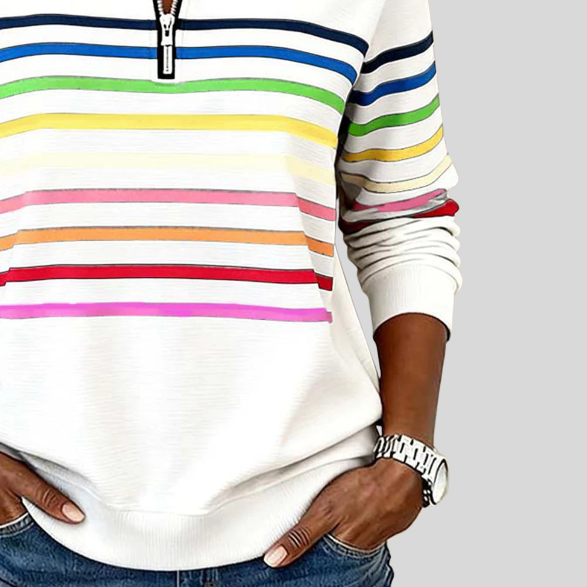 Arianna™ | Felpa a righe colorate con zip a quarto