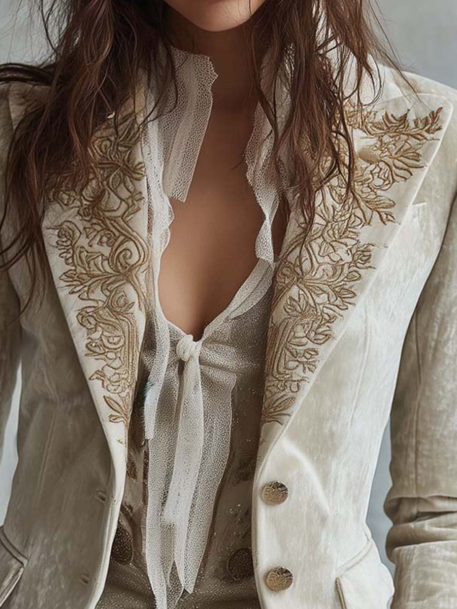 Blazer Tailored Ricamato Avorio da Donna