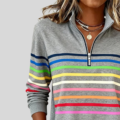 Arianna™ | Felpa a righe colorate con zip a quarto