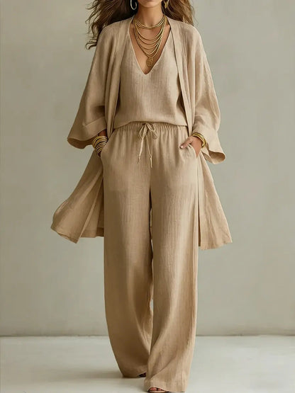 Completo Donna Tre Pezzi Cotone Lino Stile Minimalista Elegante