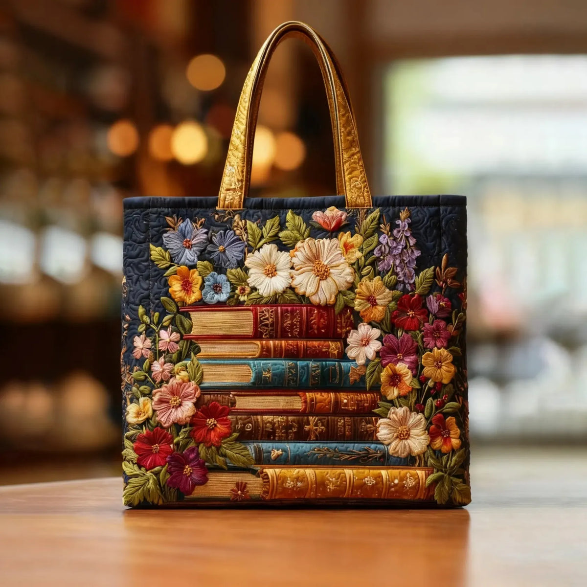 Borsa Tote Artigianale - Stampa Floreale e Libri