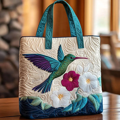Borsa Trapuntata - Colibrì e Fiore Bianco