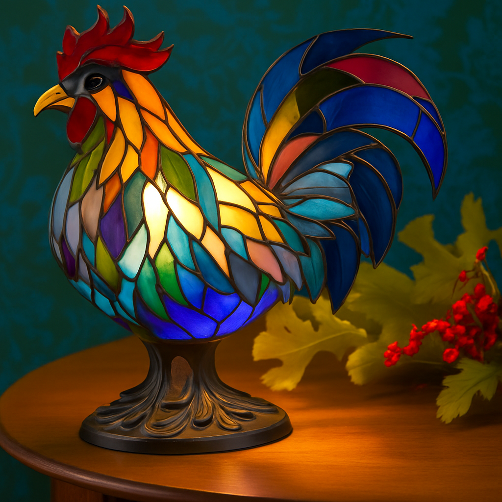 Lámpara de Vidrio de Colores con Forma de Gallo