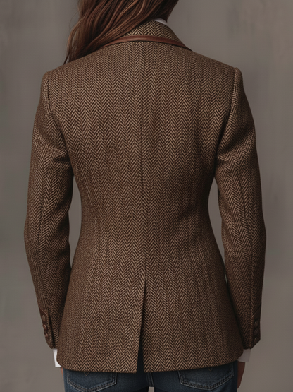 Blazer Donna con Pannello Stampato a Spina di Pesce