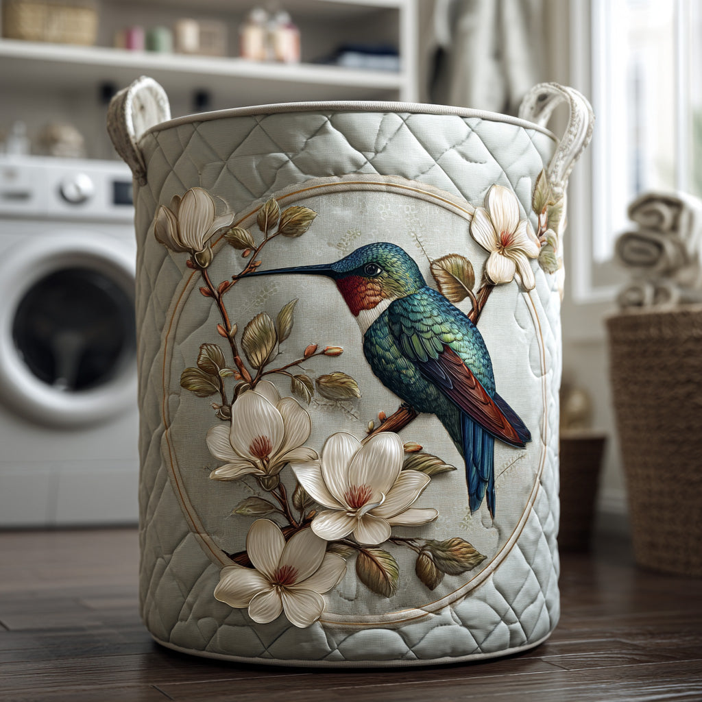 Daisy – Cesto de Lavandería en Encaje con Colibrí