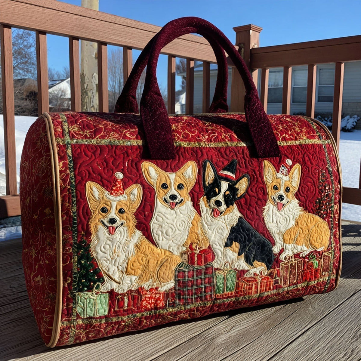 Borsa a Tracolla Trapuntata "Merry Corgmas"