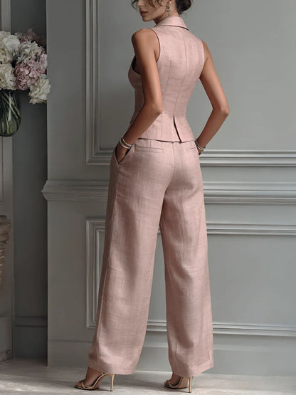 Completo Donna Elegante Due Pezzi Collo a V Senza Maniche