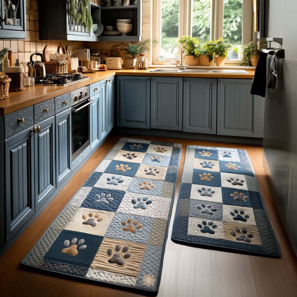Tappeto da cucina antiscivolo con cuori e impronte di zampa