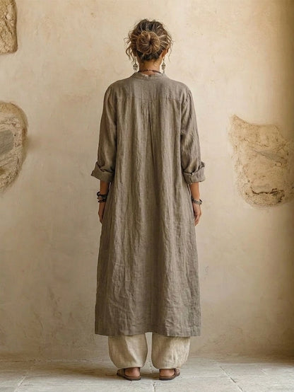Completo Donna 3 Pezzi Lino Cotone Top Stampato Cardigan Pantalone Largo