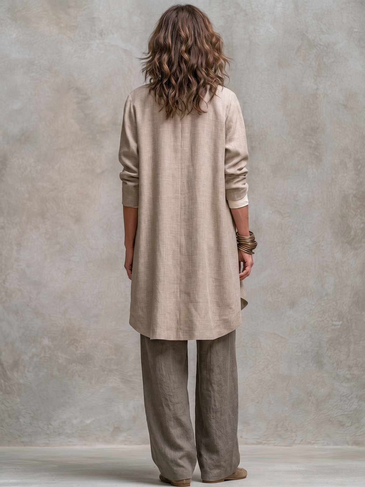 Completo donna tre pezzi effetto lino con pantaloni larghi