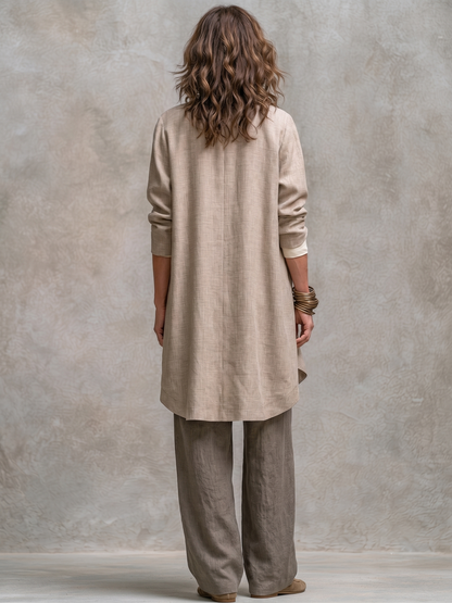 Completo donna tre pezzi effetto lino con pantaloni larghi