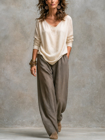 Completo donna tre pezzi effetto lino con pantaloni larghi