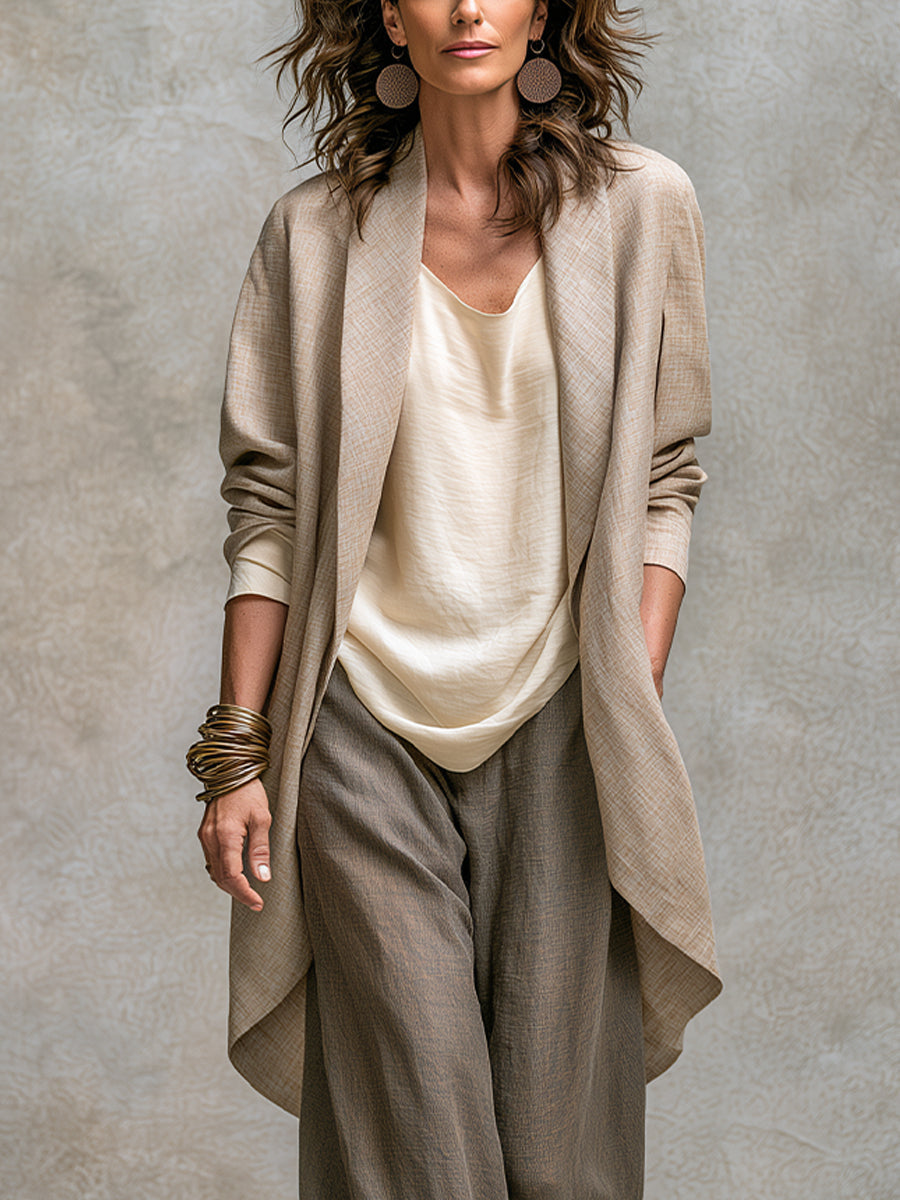 Completo donna tre pezzi effetto lino con pantaloni larghi