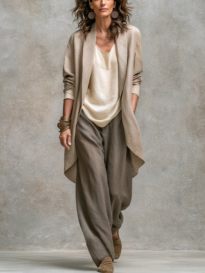 Completo donna tre pezzi effetto lino con pantaloni larghi
