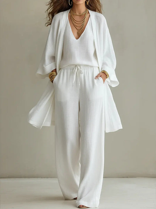 Completo Donna Tre Pezzi Cotone Lino Stile Minimalista Elegante
