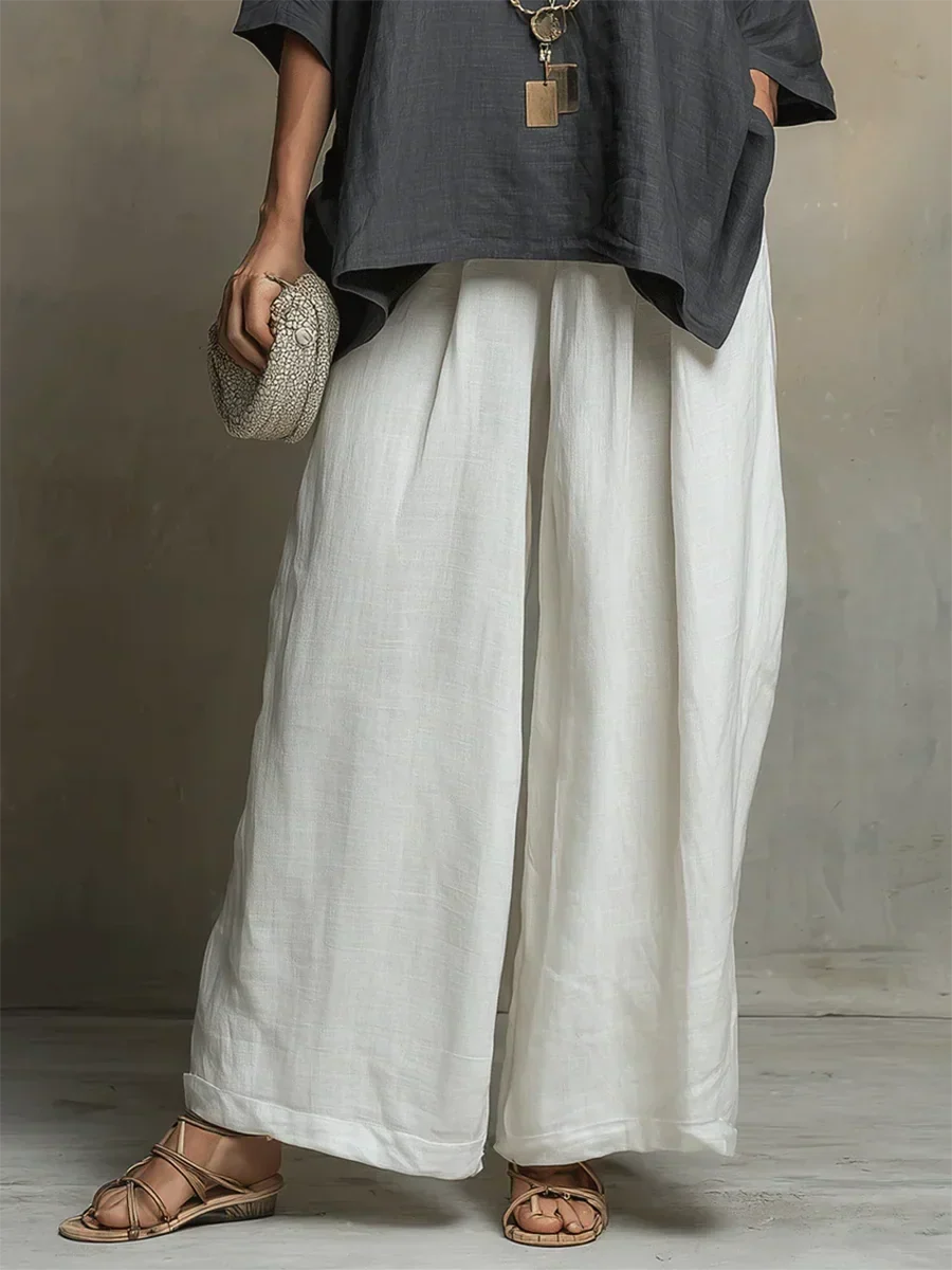 Completo Donna Lino Due Pezzi Ampio Casual Stile Estivo