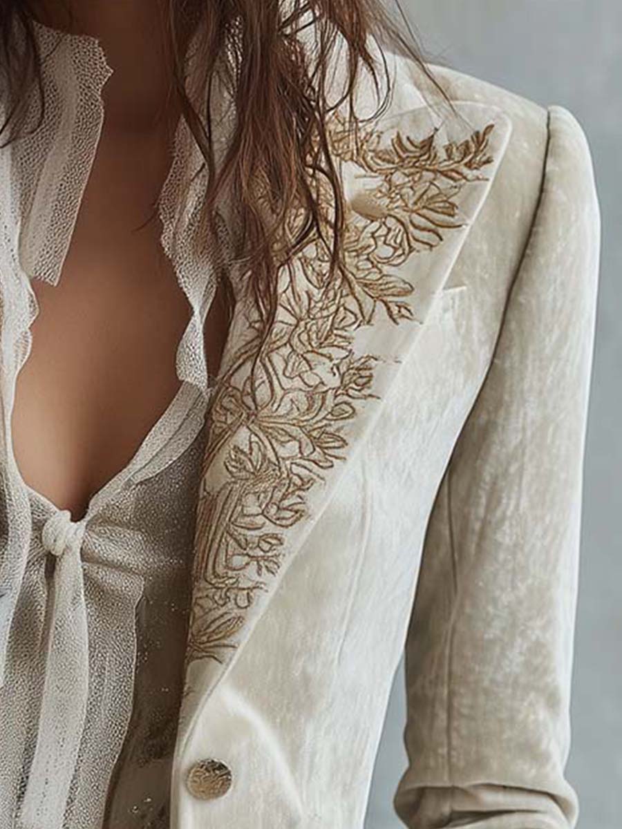 Blazer Tailored Ricamato Avorio da Donna