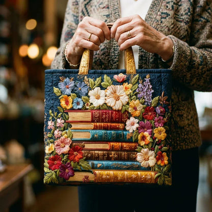 Borsa Tote Artigianale - Stampa Floreale e Libri