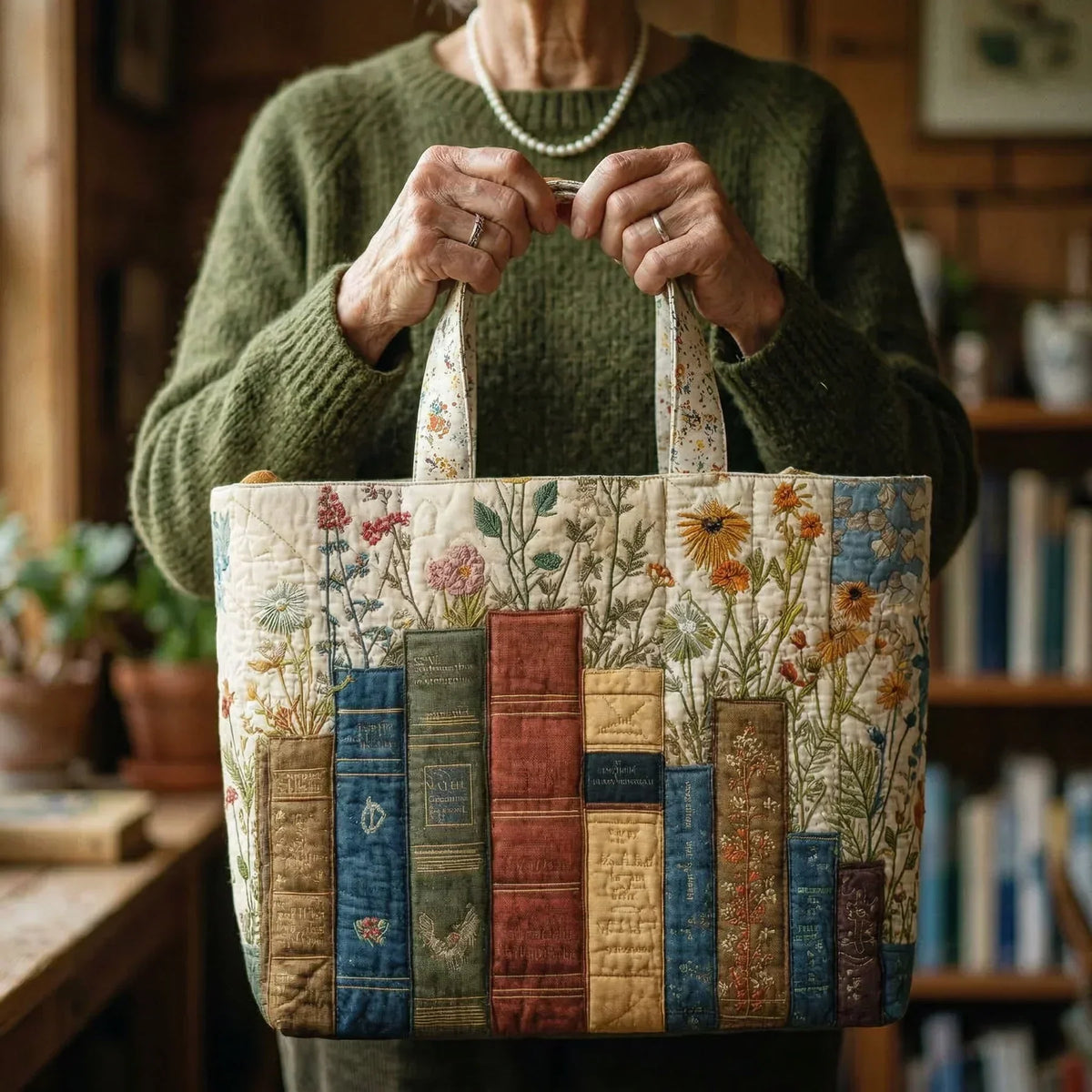 Borsa Artigianale Trapuntata - Libri e Fiori