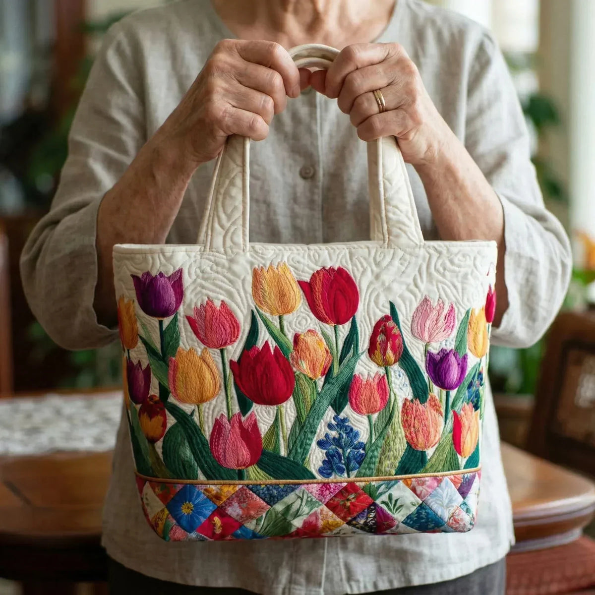 Borsa Tote Trapuntata - Giardino di Tulipani