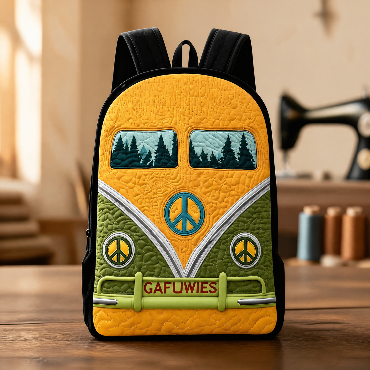 Mochila Acolchada con Motivo Piqué y Tirantes Negros
