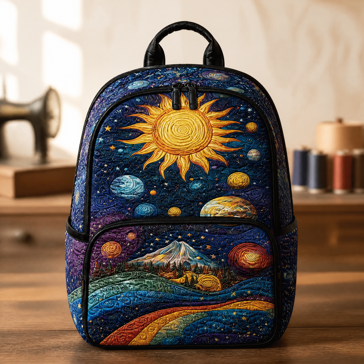 Mochila Acolchada con Sol y Montañas