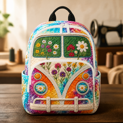 Mochila Acolchada Hippie con Diseño de Furgoneta Camper