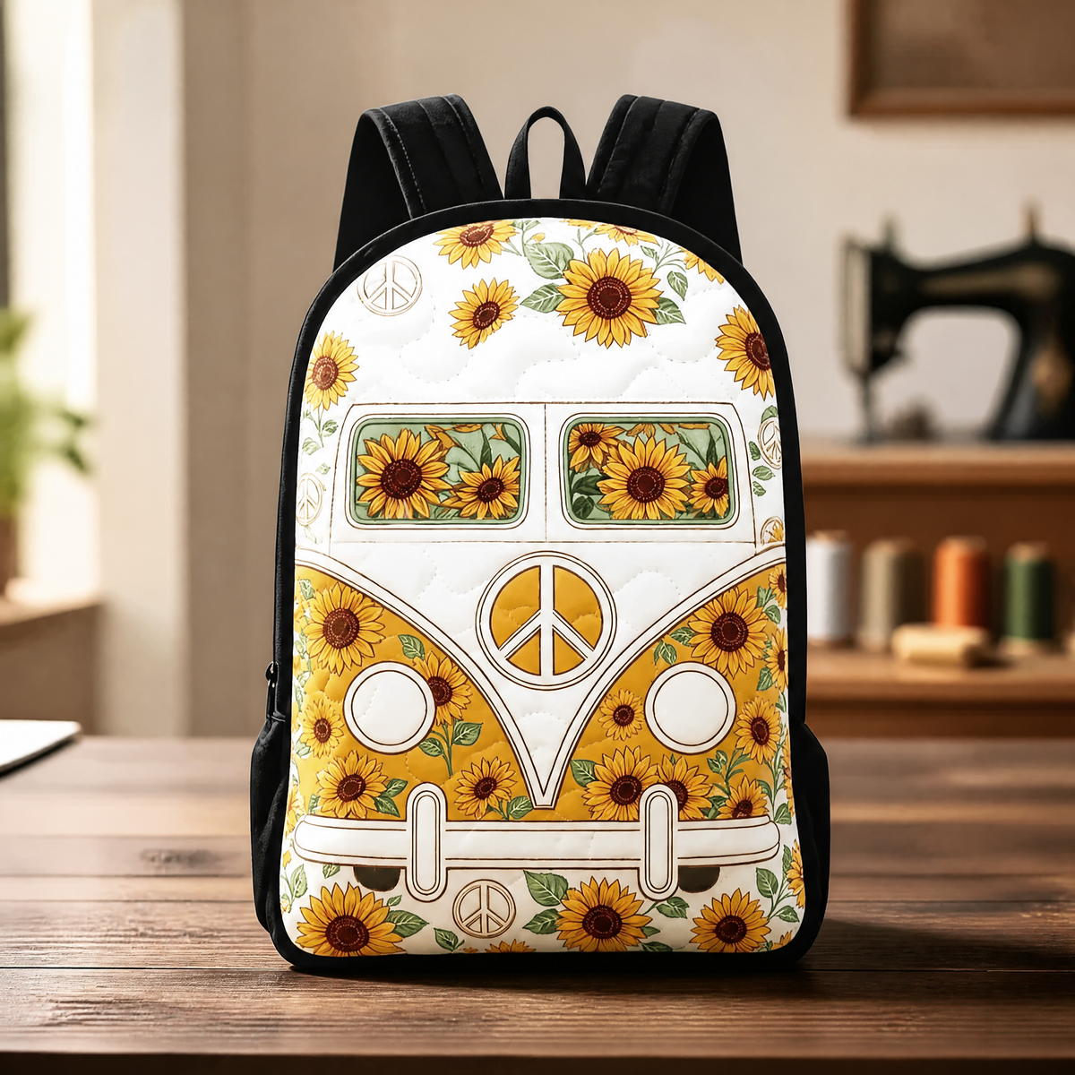 Mochila Acolchada Hippie Van con Tirantes Negros
