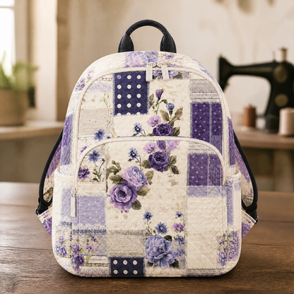Mochila Acolchada de Patchwork Floral Morada