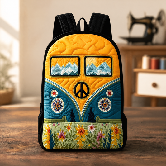 Mochila Acolchada Camper Vintage con Tirantes Negros