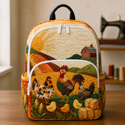 Mochila Acolchada Estilo Country con Gallinas y Granero