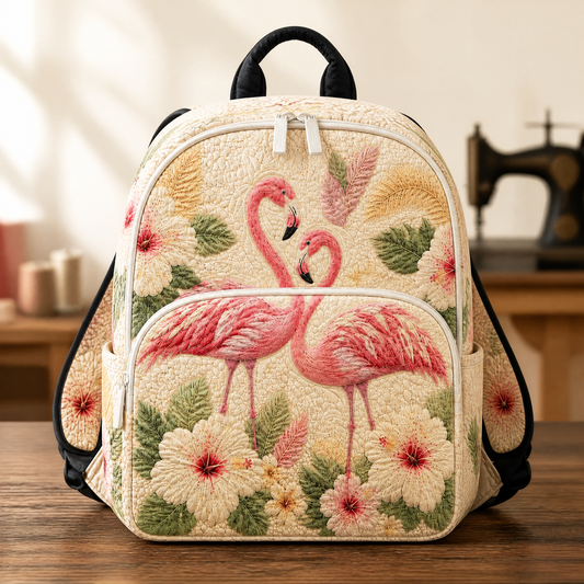 Mochila Acolchada Rosa con Flamenco