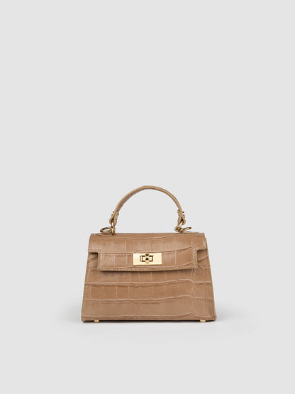 Borsa a Mano Mini in Pelle Stampa Coccodrillo – Cocco Taupe
