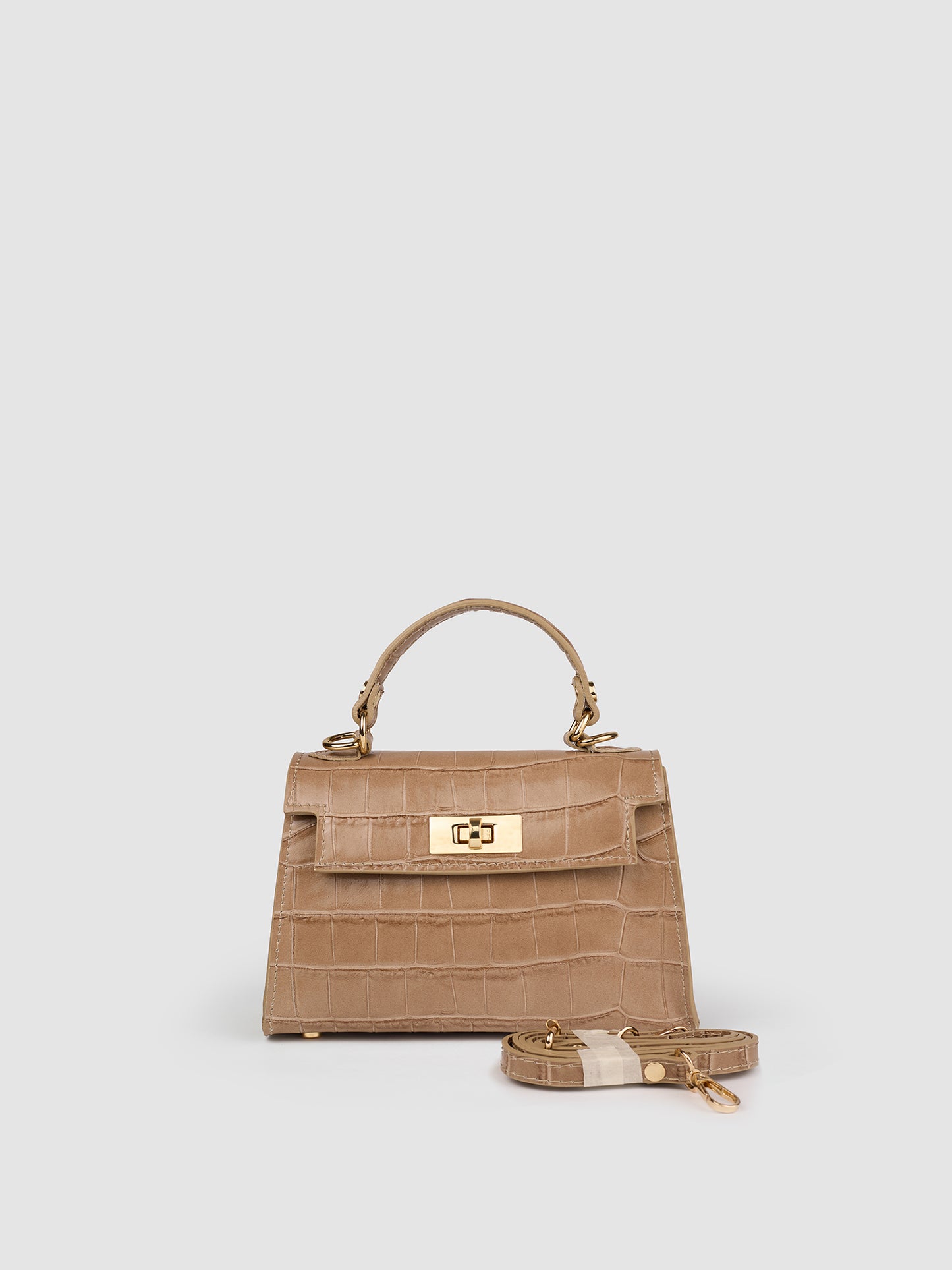 Borsa a Mano Mini in Pelle Stampa Coccodrillo – Cocco Taupe