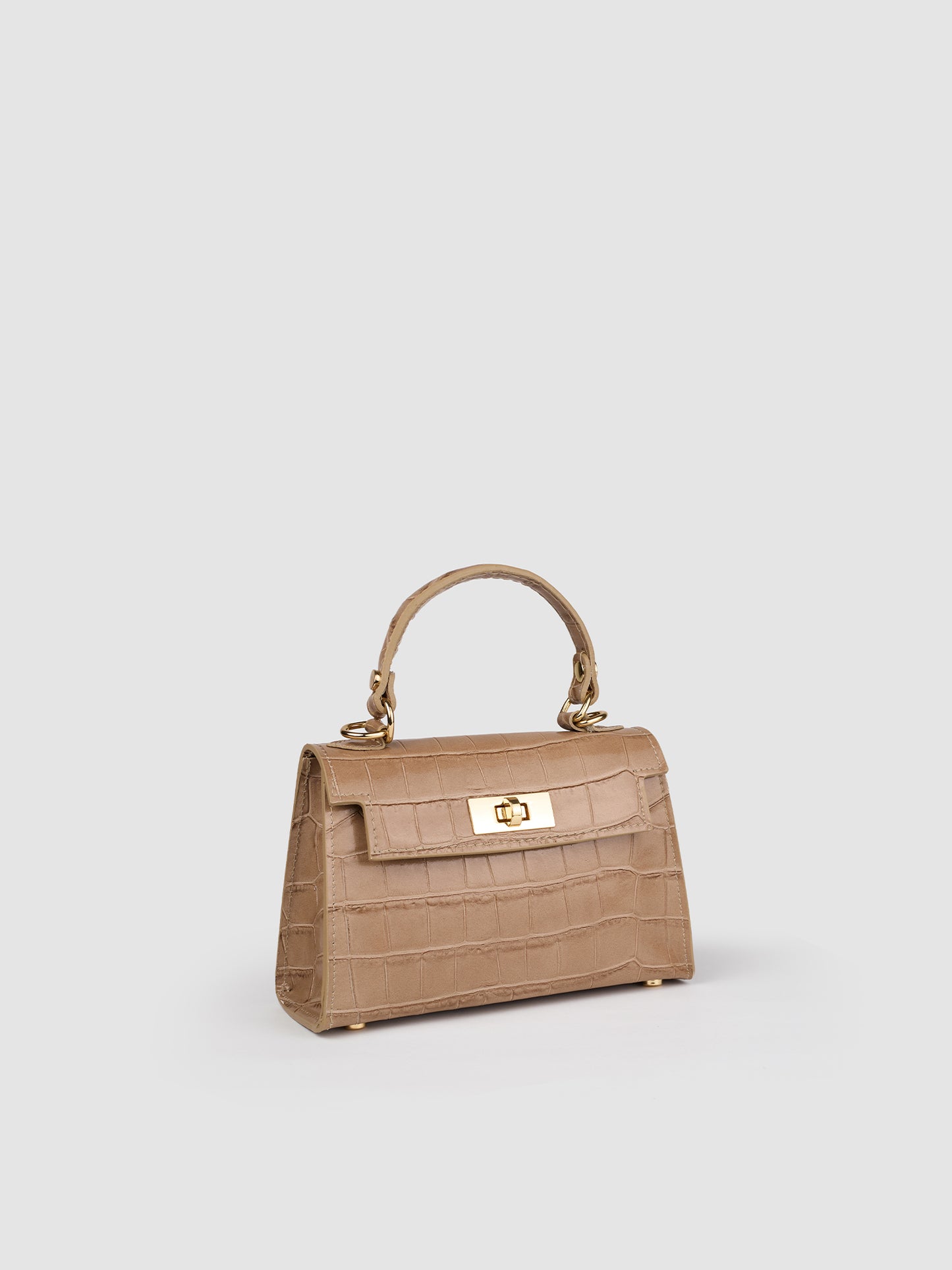 Borsa a Mano Mini in Pelle Stampa Coccodrillo – Cocco Taupe